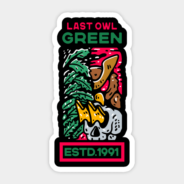 Last Owl Green And Skull for Dark tshirts Sticker by Guideline.std